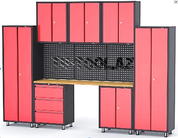 Комплект металлической гаражной мебели 11 пр. 460х2180х3330мм (шкаф навесной двухстворчатый 1 полка: 300х660х760-3шт, шкаф напольный двухстворчатый 3_Rock FORCE
