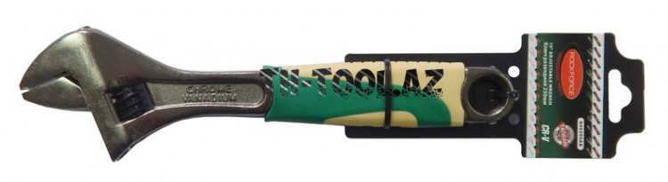 Ключ разводной с резиновой рукояткой 10"-250мм (захват 30мм), на пластиковом держателе_Rock FORCE