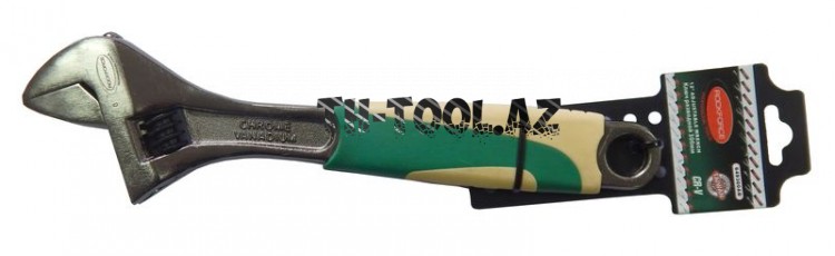 Ключ разводной с резиновой рукояткой 12"-300мм (захват 35мм), на пластиковом держателе_Rock FORCE